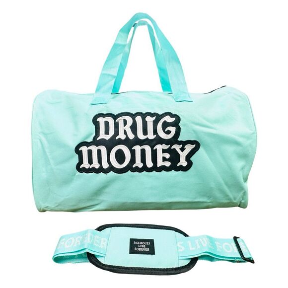 A**holes Live Forever Drug Money Embroidered Duffle Bag - 20” x 8.5” x 11.5” - Picture 3 of 6
